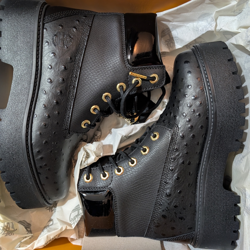 Timberland Black Combat Boots with Gold Accents